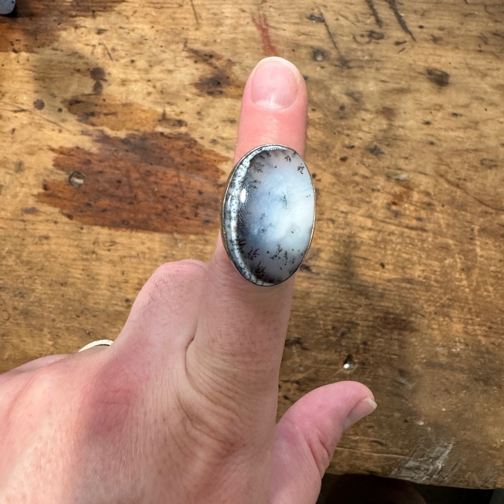 Oval Stone Ring with Silver Band